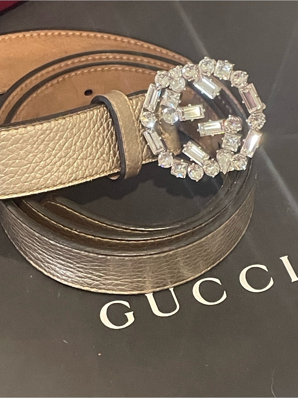 GUCCI~354381Crystal Embellished Interlocking G Leather Belt - Picture 2 of 10
